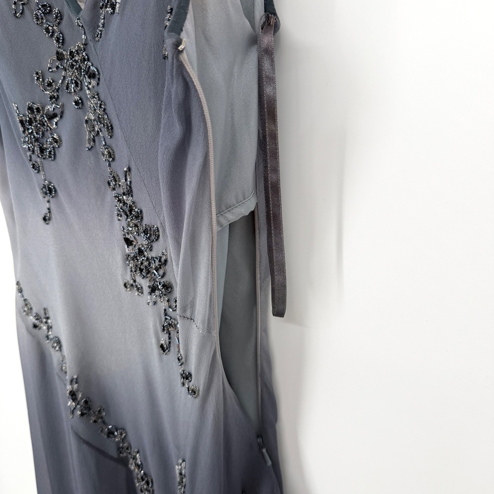 Vintage Scala 100% Silk Beaded Ombre Fairy Whimsigoth Handkerchief Hem Dress L - Picture 9 of 16